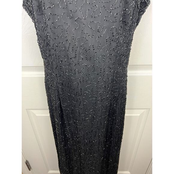 Vintage Laurence Kazar 4P Small 100% Silk Black Beaded Formal Evening Dress Maxi - Picture 5 of 9